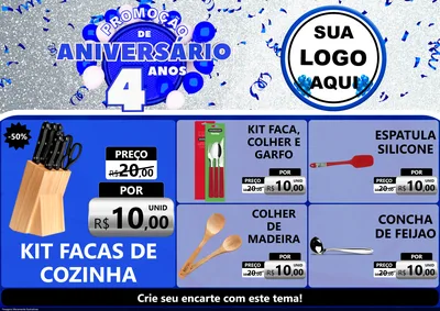 Modelo de Encarte para Encarte A4 Horizontal com o tema Promoção de Aniversário - 4 Anos para Utilidades Domésticas