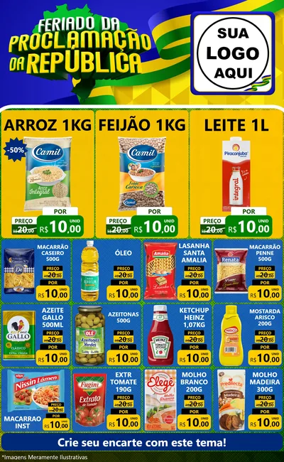 Modelo de Encarte para Encarte Grande com o tema Feriado da Proclamação da República para Supermercado