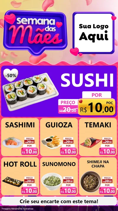 Modelo de Rede Social para Stories com o tema Semana das Mães para Comida japonesa
