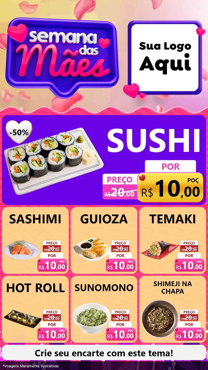 Modelo de Rede Social para Stories com o tema Semana das Mães para Comida japonesa