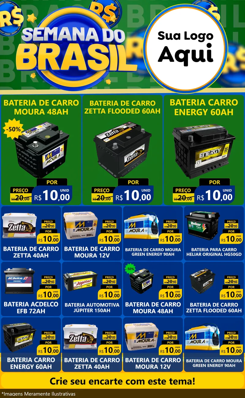 Modelo de Encarte para Encarte Grande com o tema Semana Do Brasil para Baterias Elétricas