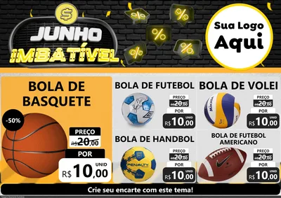 Modelo de Encarte para Encarte A4 Horizontal com o tema Junho Imbatível para Artigos Esportivos