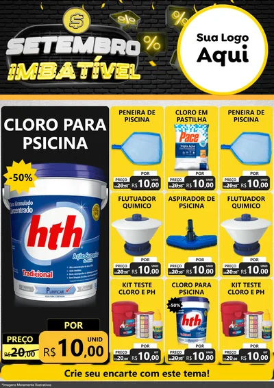 Modelo de Encarte para Encarte A4 Vertical com o tema Setembro Imbatível para Produtos para Piscina