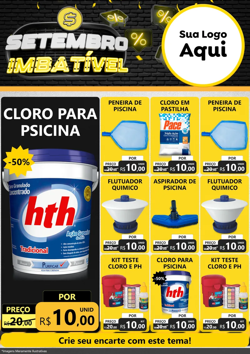 Modelo de Encarte para Encarte A4 Vertical com o tema Setembro Imbatível para Produtos para Piscina