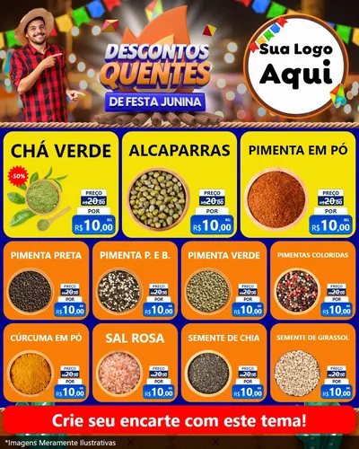 Modelo de Rede Social para Feed Instagram com o tema Descontos Quentes de Festa Junina para Produtos Naturais