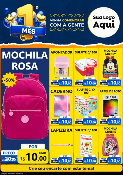 Modelo de Encarte para Encarte A4 Vertical com o tema Um Mês de Aniversário para Papelaria