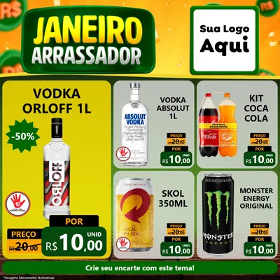 Modelo de Rede Social para Feed Facebook com o tema Janeiro Arrasador para Distribuidora de bebidas
