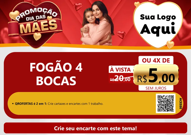 Modelo de Cartaz para Cartaz A4 Horizontal com o tema Promoção Dia das Mães para Móveis e Eletro