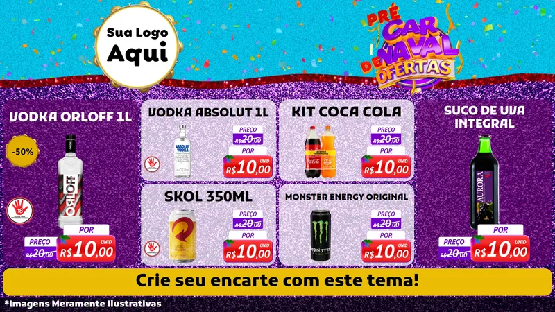 Modelo de TV para TV Horizontal com o tema Pré Carnaval de Ofertas para Distribuidora de bebidas