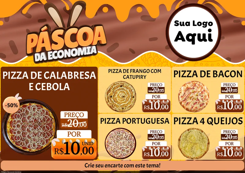 Modelo de Encarte para Encarte A4 Horizontal com o tema Páscoa da Economia para Pizzaria