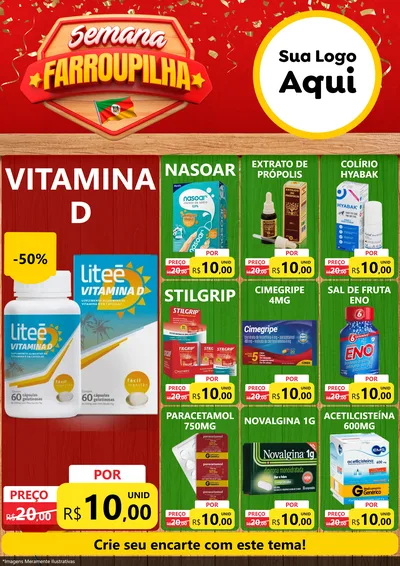Modelo de Encarte para Encarte A4 Vertical com o tema Semana Farroupilha para Farmácia