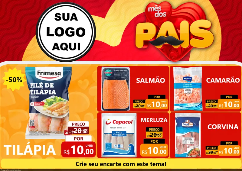 Modelo de Encarte para Encarte A4 Horizontal com o tema Mês Dos Pais para Peixaria