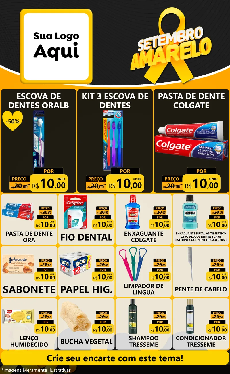 Modelo de Encarte para Encarte Grande com o tema Setembro Amarelo para Higiene Pessoal