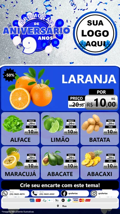 Modelo de Rede Social para Stories com o tema Promoção de Aniversário - 9 Anos para Hortifrúti