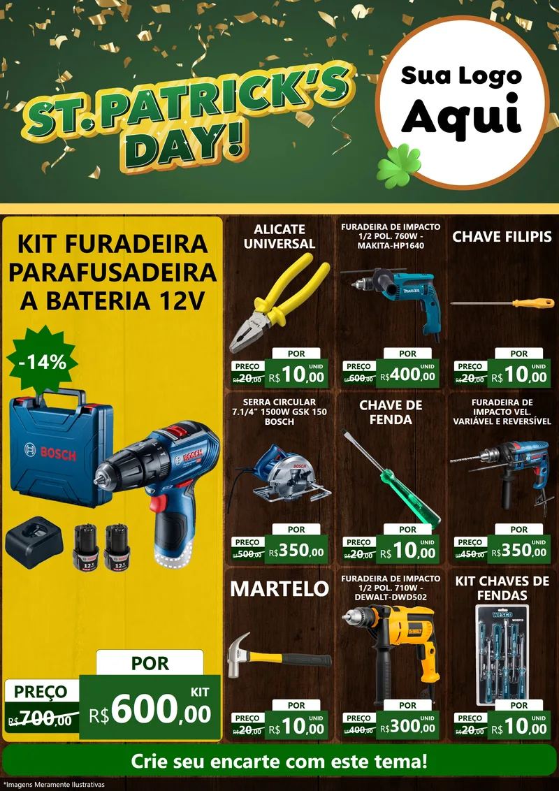 Modelo de Encarte para Encarte A4 Vertical com o tema St Patriks Day para Maquinas e Ferramentas