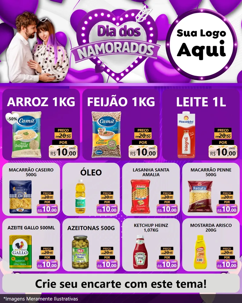 Modelo de Rede Social para Feed Instagram com o tema Dia dos Namorados para Supermercado