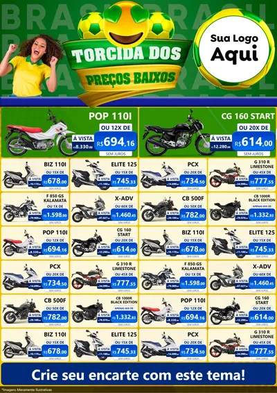 Modelo de Encarte para Encarte A4 Vertical com o tema Torcida dos Preços Baixos - Copa para Concessionaria de Motos