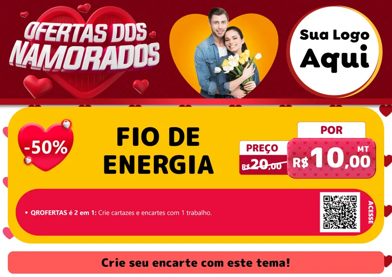 Modelo de Cartaz para Cartaz A4 Horizontal com o tema Ofertas Dos Namorados para Materiais Elétricos