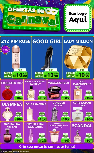 Modelo de Encarte para Encarte Grande com o tema Ofertas de Carnaval para Perfumes
