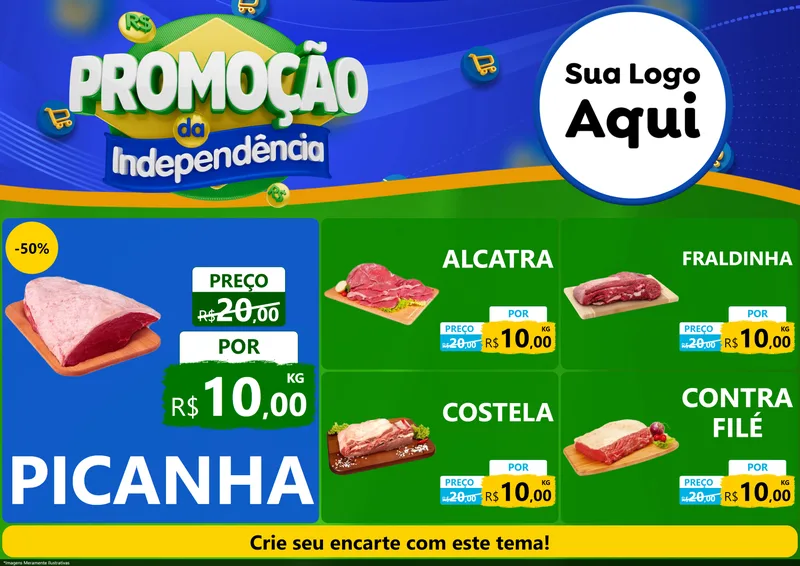 Modelo de Encarte para Encarte A4 Horizontal com o tema Promoção da Independência para Açougue