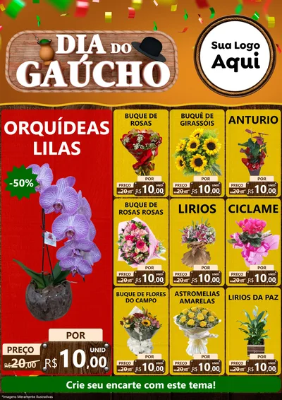 Modelo de Encarte para Encarte A4 Vertical com o tema Dia do Gaúcho para Floricultura e jardim