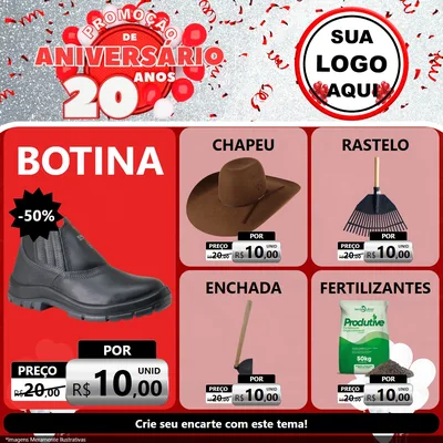 Modelo de Rede Social para Feed Facebook com o tema Promoção de Aniversário - 20 Anos para Agropecuária