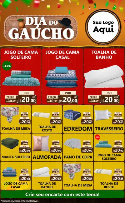 Modelo de Encarte para Encarte Grande com o tema Dia do Gaúcho para Cama, Mesa e Banho