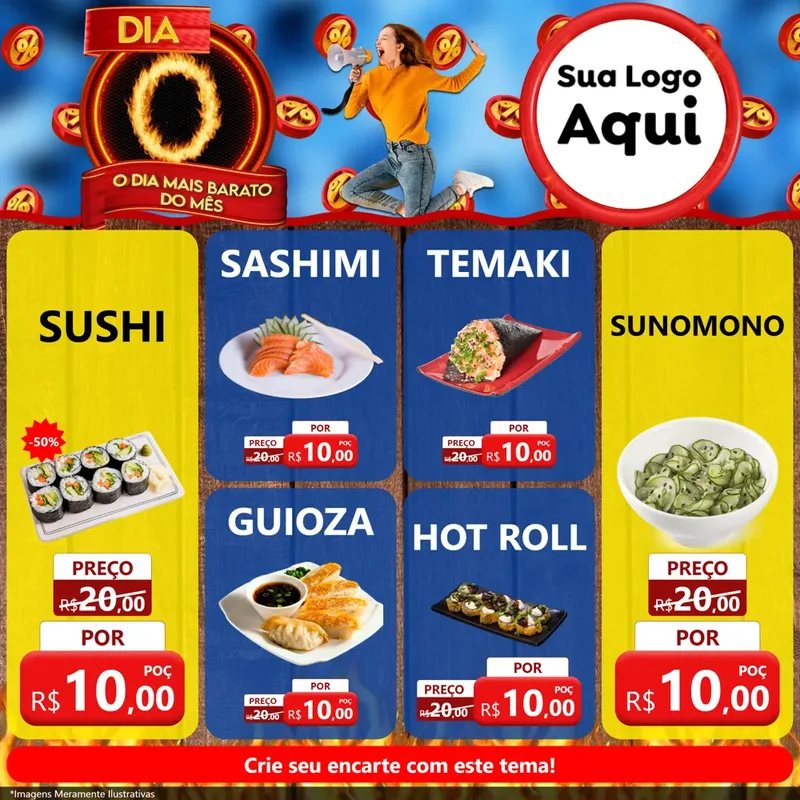 Modelo de Rede Social para Feed Facebook com o tema Dia O - O Dia Mais Barato Do Mês para Comida japonesa
