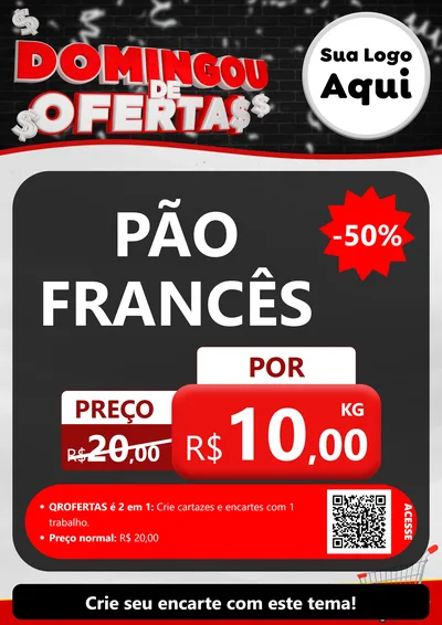 Modelo de Cartaz para Cartaz A4 Vertical com o tema Domingou de Ofertas para Padaria