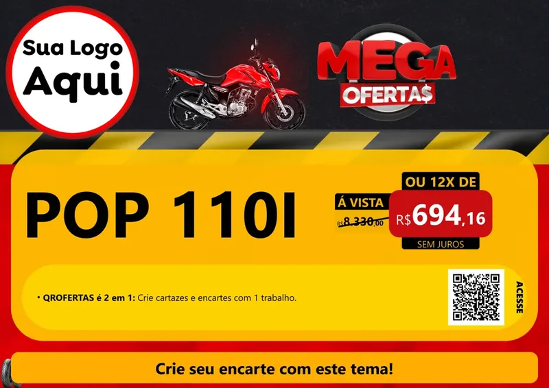 Modelo de Cartaz para Cartaz A4 Horizontal com o tema Mega Ofertas - Motopeças para Concessionaria de Motos