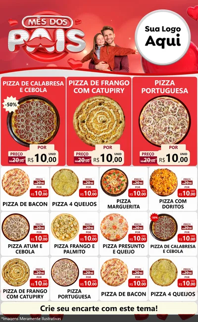 Modelo de Encarte para Encarte Grande com o tema Mês dos Pais para Pizzaria