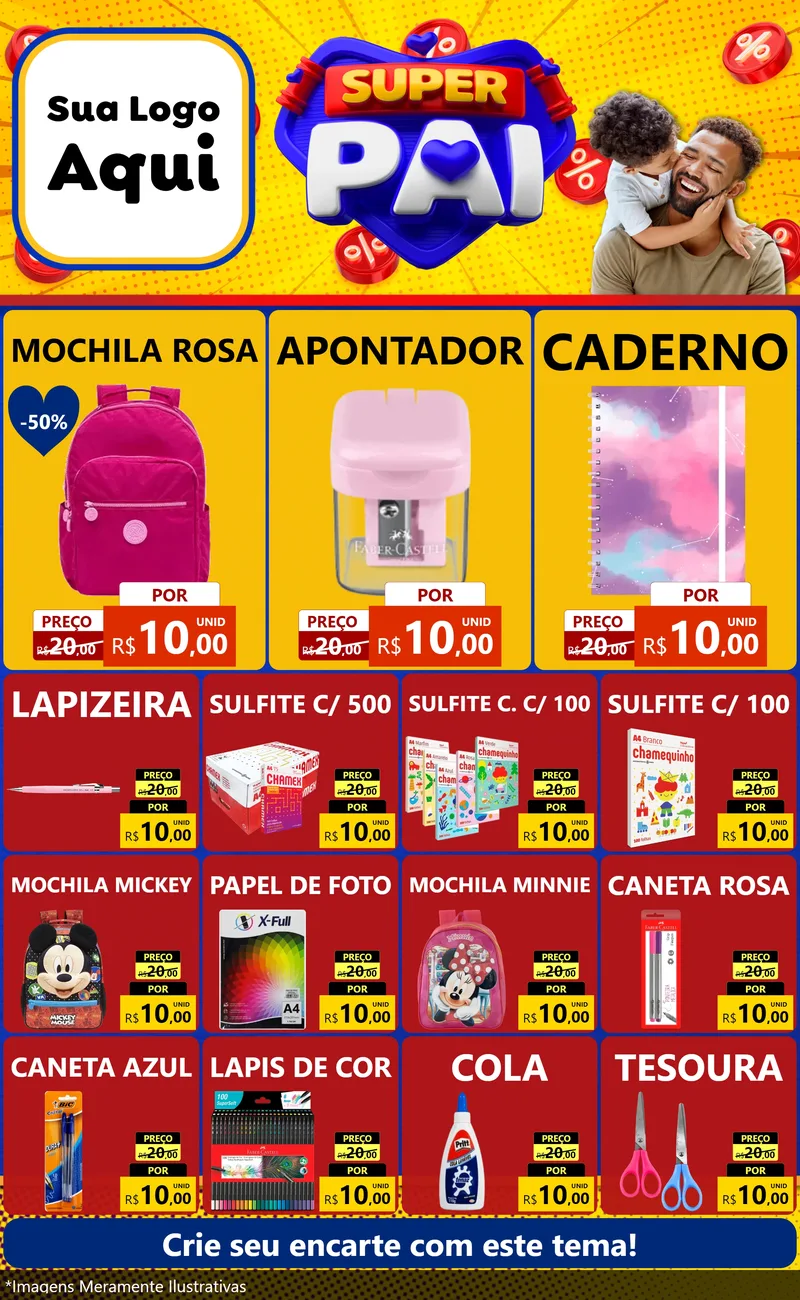 Modelo de Encarte para Encarte Grande com o tema Super Pai para Papelaria