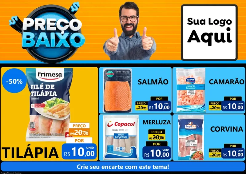 Modelo de Encarte para Encarte A4 Horizontal com o tema Preço Baixo para Peixaria