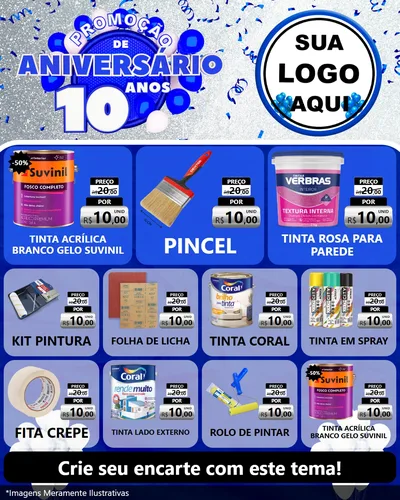 Modelo de Rede Social para Feed Instagram com o tema Promoção de Aniversário - 10 Anos para Tintas e Ferramentas