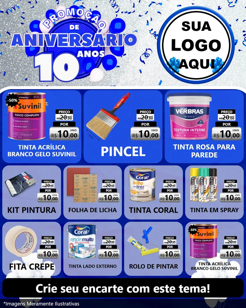 Modelo de Rede Social para Feed Instagram com o tema Promoção de Aniversário - 10 Anos para Tintas e Ferramentas