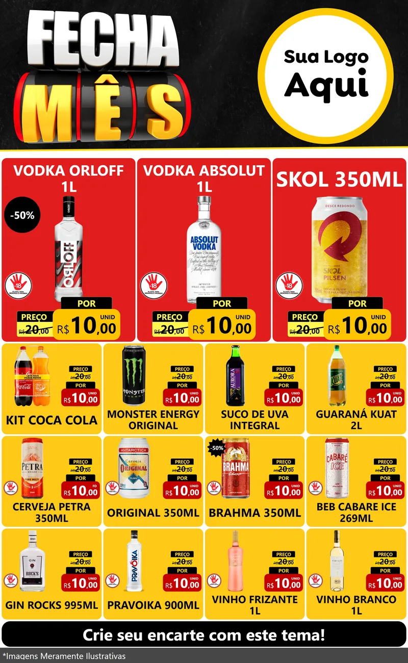 Modelo de Encarte para Encarte Grande com o tema Fecha Mês para Distribuidora de bebidas