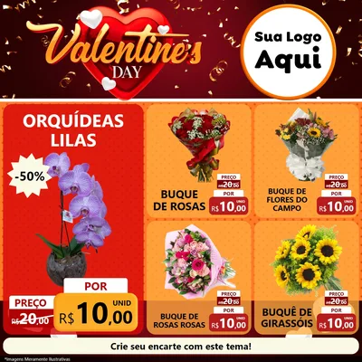 Modelo de Rede Social para Feed Facebook com o tema Valentine's Day para Floricultura e jardim