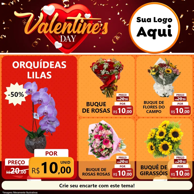 Modelo de Rede Social para Feed Facebook com o tema Valentine's Day para Floricultura e jardim
