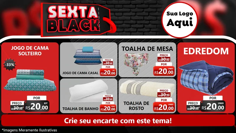 Modelo de TV para TV Horizontal com o tema Sexta Black para Cama, Mesa e Banho