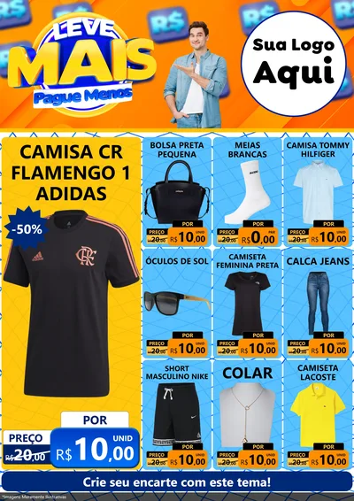 Modelo de Encarte para Encarte A4 Vertical com o tema Leve Mais, Pague Menos para Roupas e acessórios