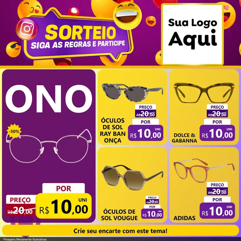 Modelo de Rede Social para Feed Facebook com o tema Sorteio para Óticas