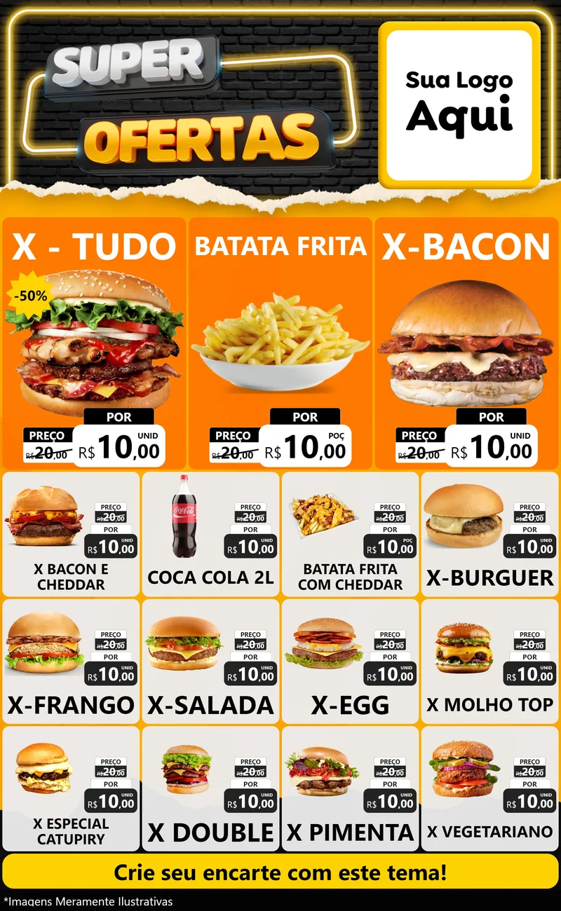 Modelo de Encarte para Encarte Grande com o tema Super Ofertas para Hamburgueria