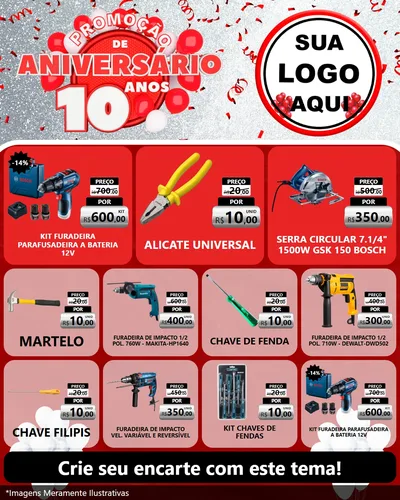 Modelo de Rede Social para Feed Instagram com o tema Promoção de Aniversário - 10 Anos para Maquinas e Ferramentas