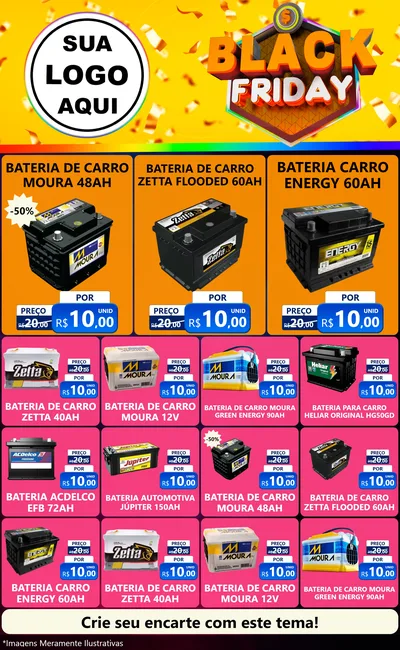 Modelo de Encarte para Encarte Grande com o tema Black Friday para Baterias Elétricas