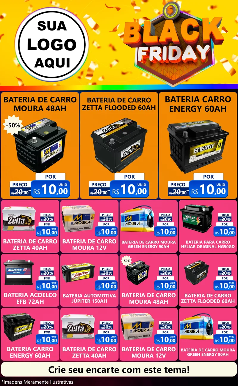 Modelo de Encarte para Encarte Grande com o tema Black Friday para Baterias Elétricas