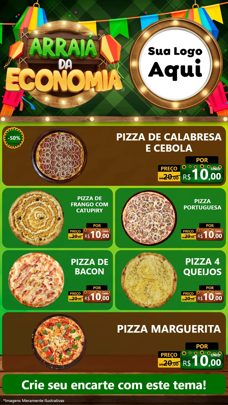 Modelo de TV para TV Vertical com o tema Arraiá de Economia para Pizzaria