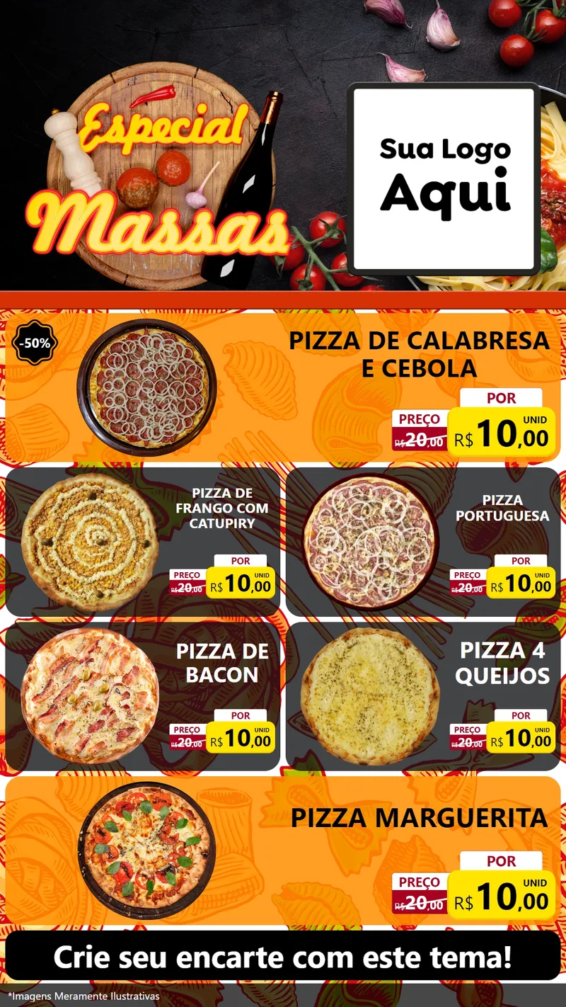 Modelo de TV para TV Vertical com o tema Especial Massas para Pizzaria