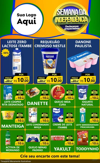 Modelo de Encarte para Encarte Grande com o tema Semana da Independência Declaramos Preços Baixos para Frios e Laticínios