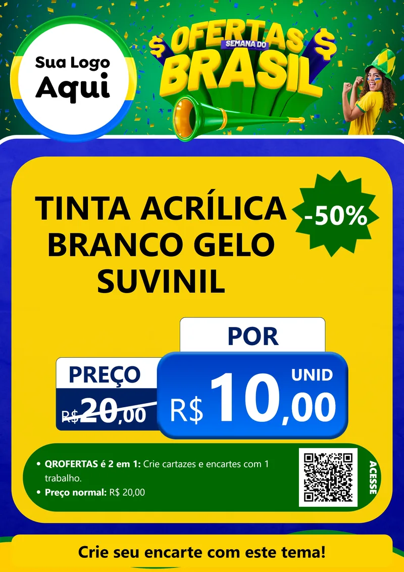 Modelo de Cartaz para Cartaz A4 Vertical com o tema Ofertas Semana do Brasil para Tintas e Ferramentas