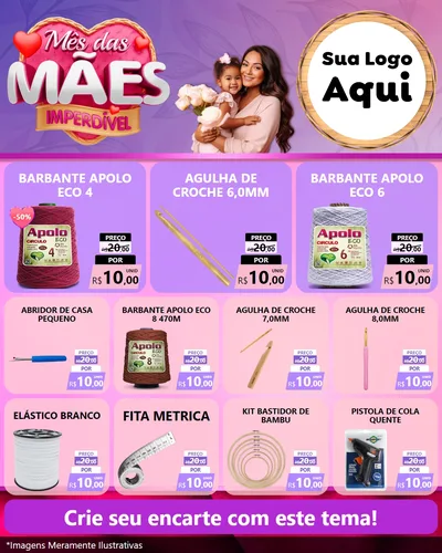 Modelo de Rede Social para Feed Instagram com o tema Mês das Mães Imperdível para Armarinho e Aviamentos